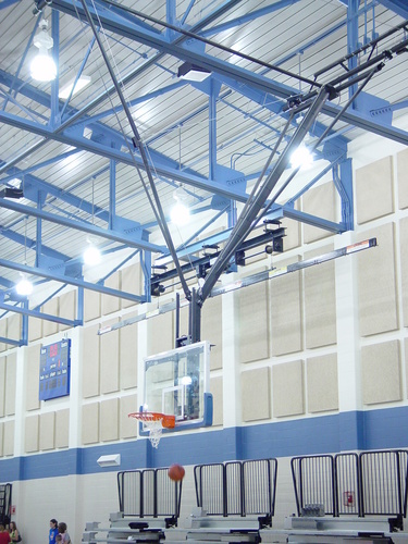 Gared Ceiling Hung Angled Backstop, Forward Fold and Braced